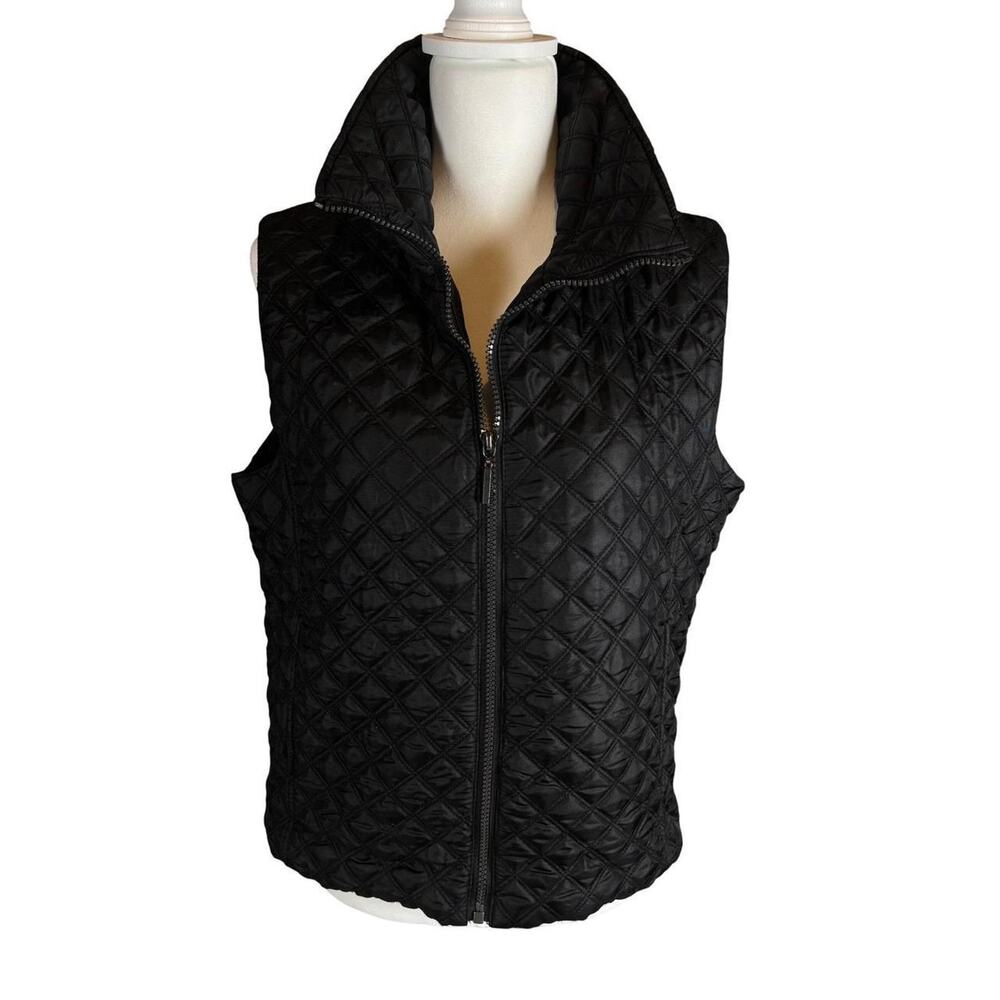 Weatherproof Black Quilted Vest Diamond Stitch Full Zip Mock Neck Womens Medium
